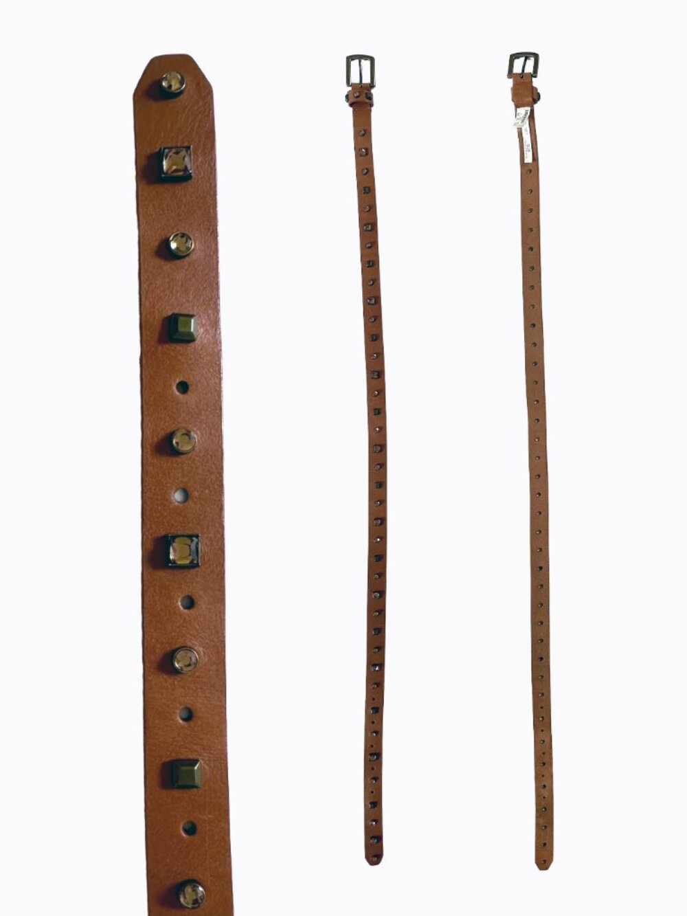 J.Crew Studded Crystal Leather Belt Brown M Western Cowgirl Whimsigoth Boho FA13 - Picture 4 of 9